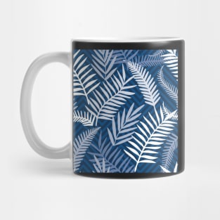 blue palm leaves on chevron Mug